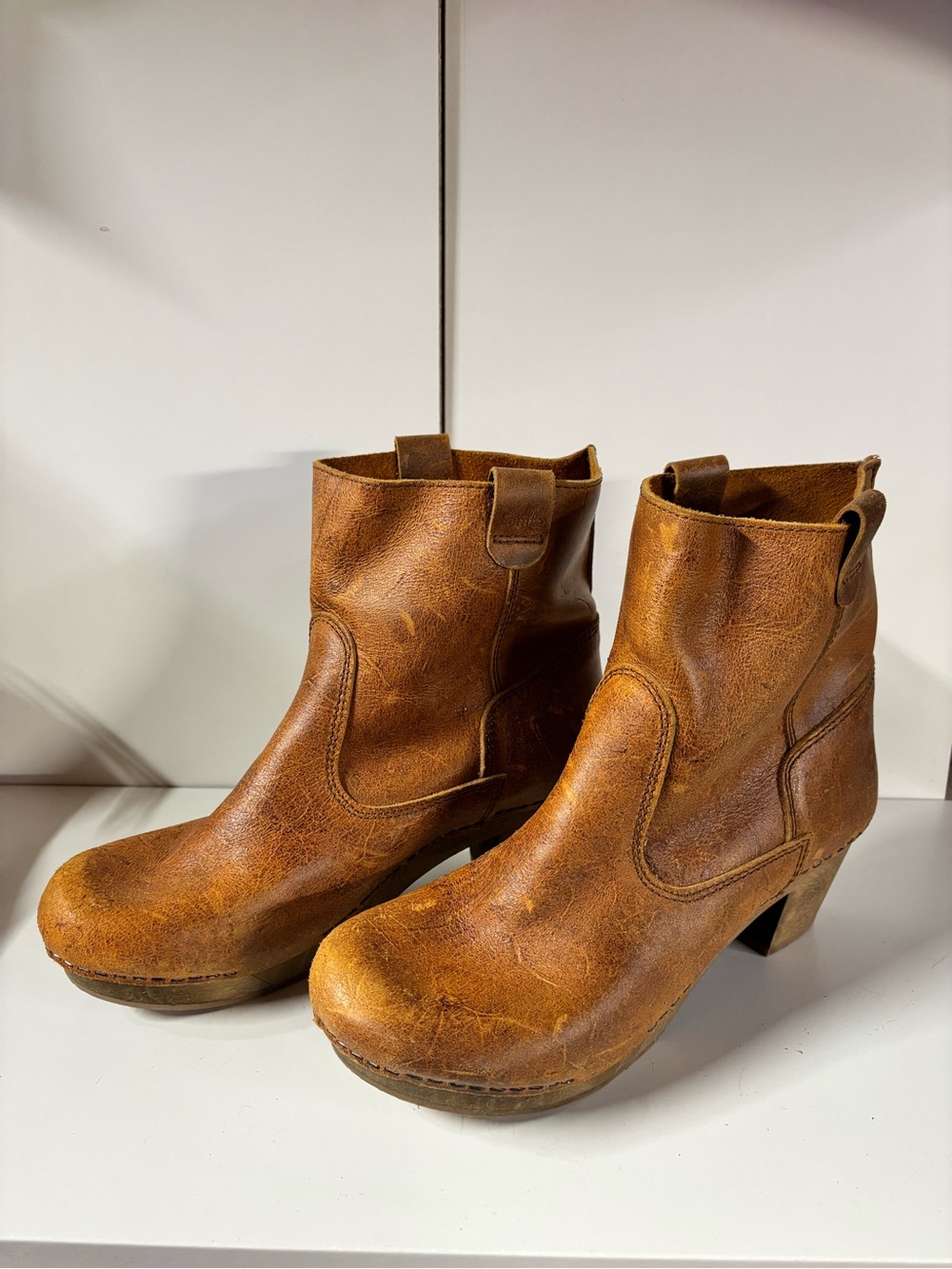 Sanita Cognac Brown Leather Ankle Booties